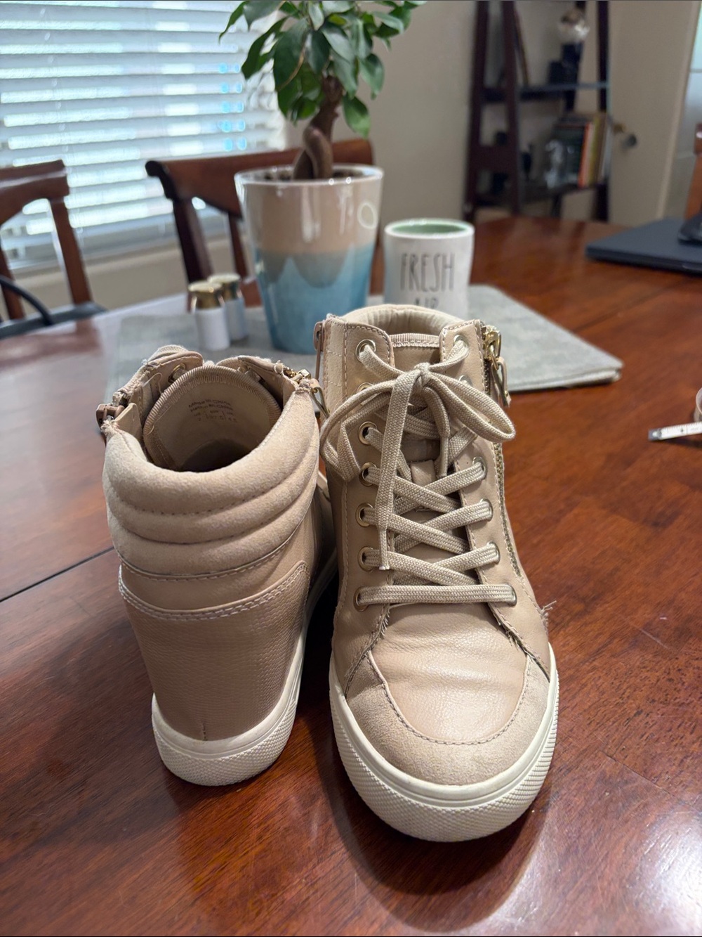 Aldo Beige High-Top Lace-Up Sneakers with Side Zip S-7